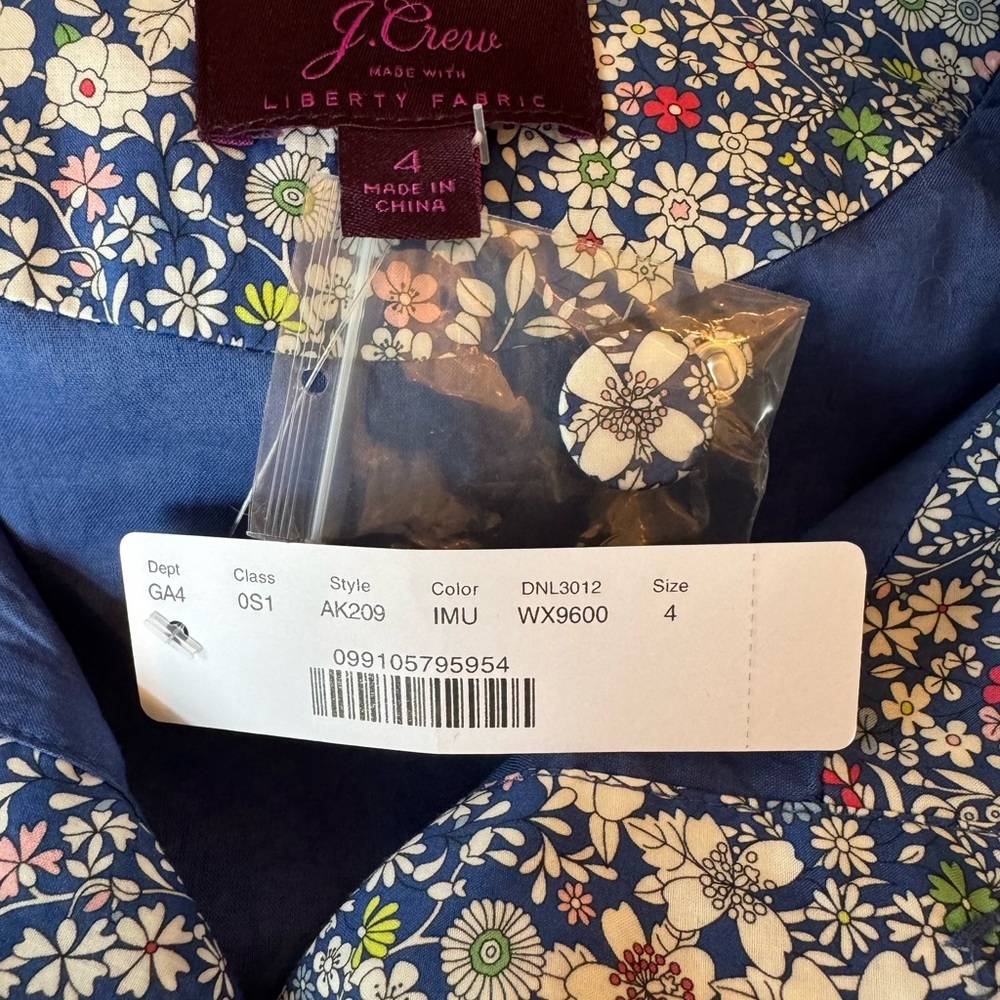 NWT J. Crew Blue Floral Tiered Liberty Long Sleeve Dress-4 - Picture 4 of 7